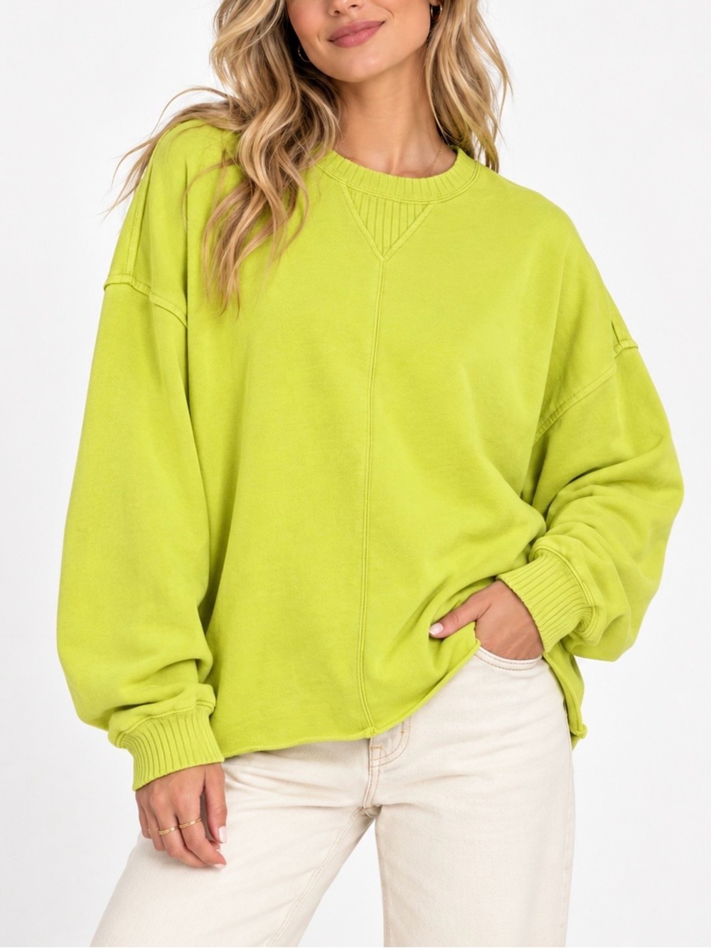 Aerie Lime Green Oversized Staying Kind Feeling Cool Graphic Crewneck Sweatshirt